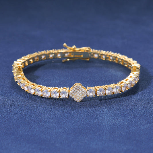 CLOVER LEAF TENNIS BRACELET - GOLD PLATED