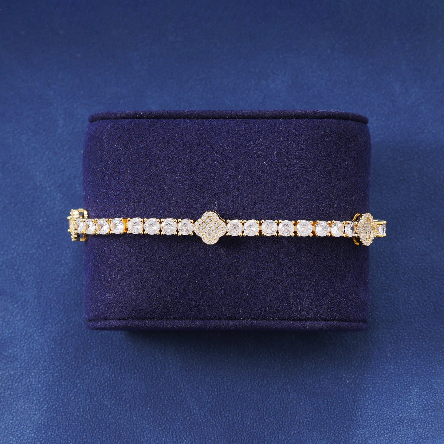 CLOVER LEAF TENNIS BRACELET - GOLD PLATED