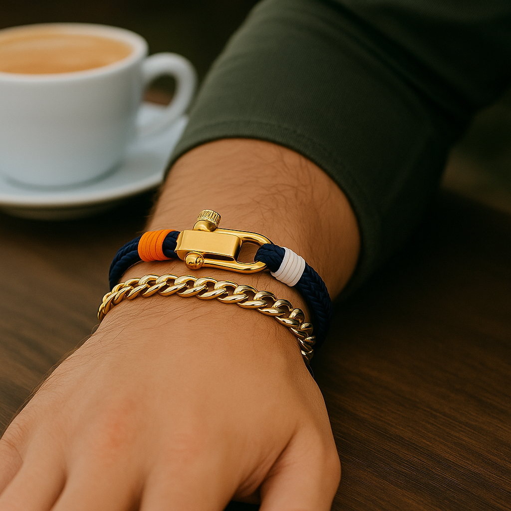 Exclusive Custom Nautical Rope bracelet & Cuban Combo Set