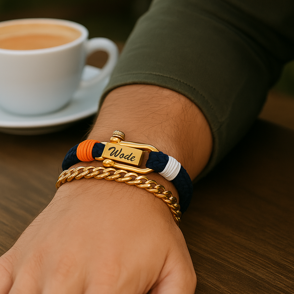 Exclusive Custom Nautical Rope bracelet & Cuban Combo Set
