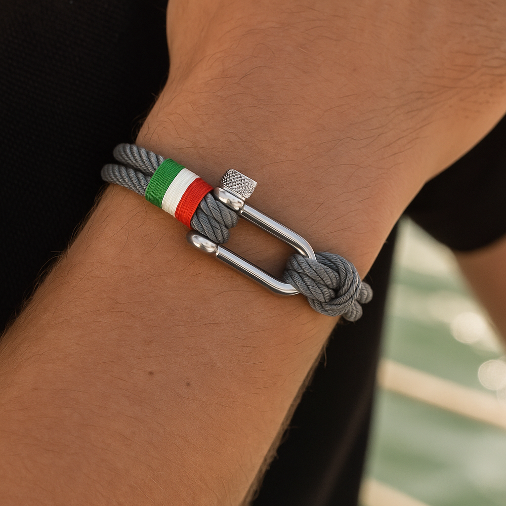 Exklusives italienisches Nautik -Grau -Seilarmband