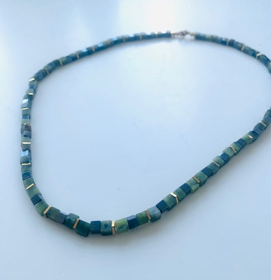 Jade Hematite Cube Necklace.