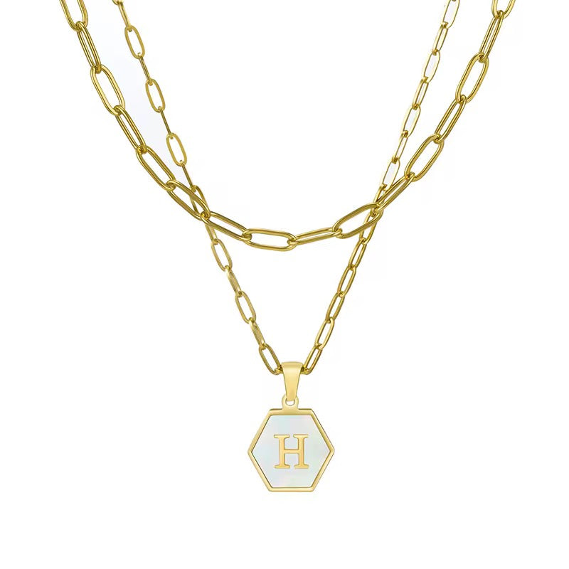Exclusive Michigan Map Double Sided Hexagon Initial Necklace