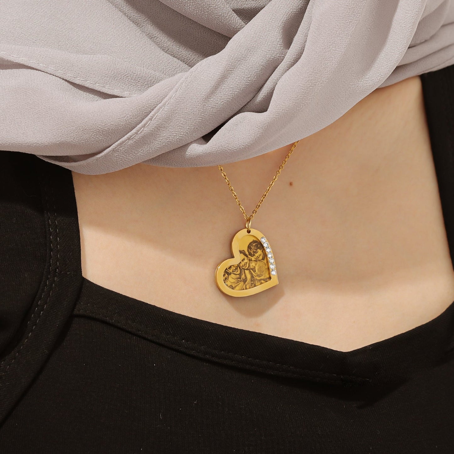 Benutzerdefinierte Bild graviertes Herz Diamantkette
