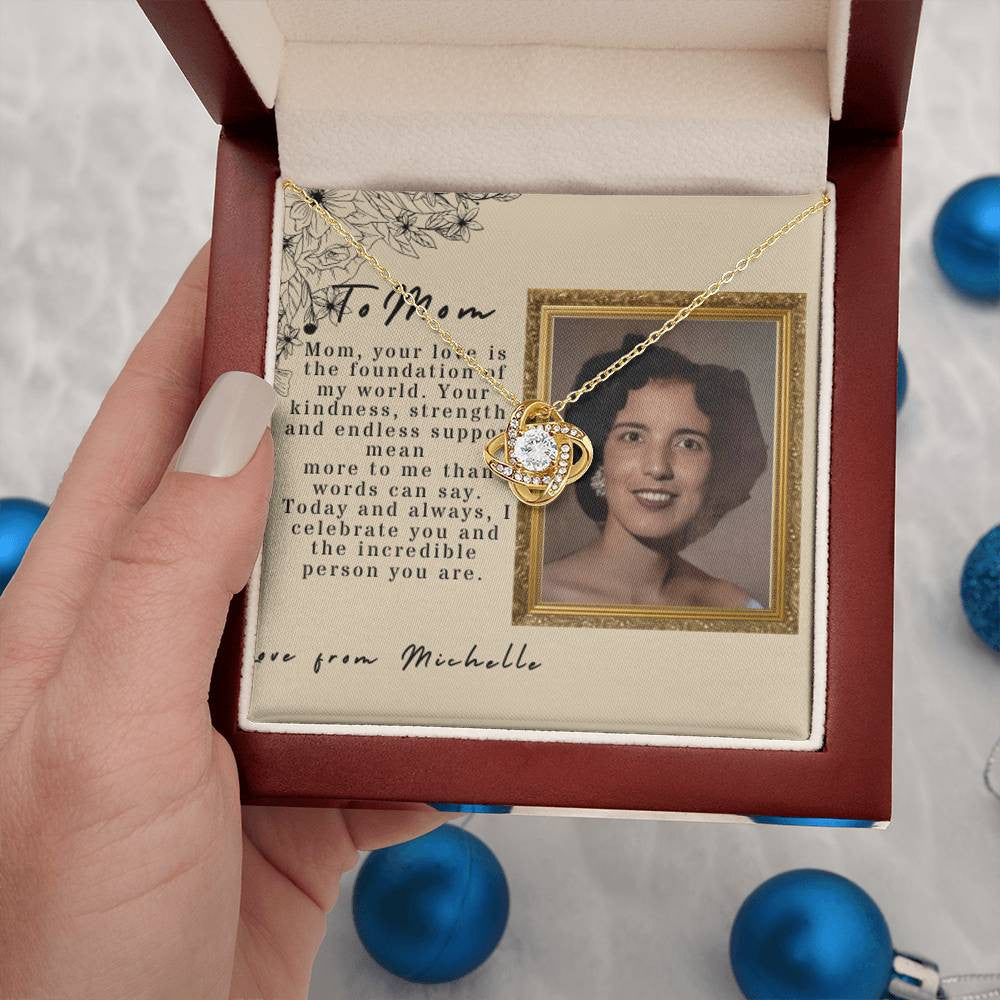 Collar de nudo de amor, tarjeta de mensaje de foto personalizada y foto animada