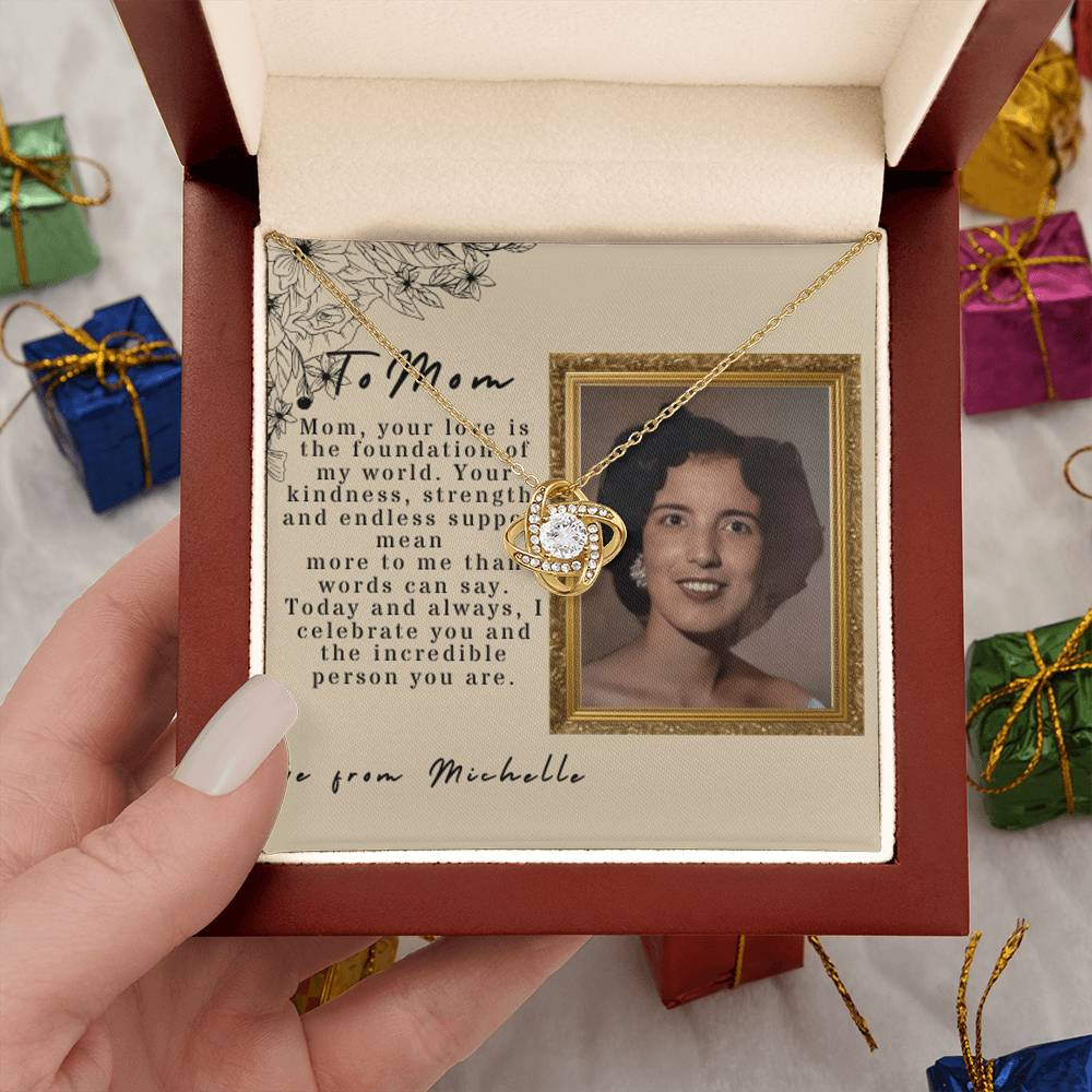 Collar de nudo de amor, tarjeta de mensaje de foto personalizada y foto animada