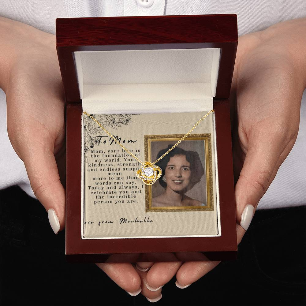 Collar de nudo de amor, tarjeta de mensaje de foto personalizada y foto animada