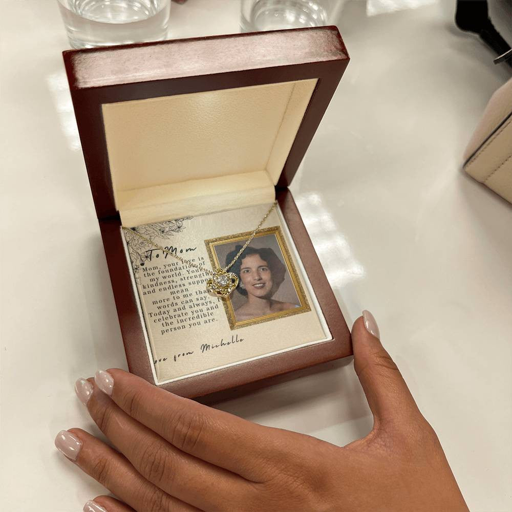 Collar de nudo de amor, tarjeta de mensaje de foto personalizada y foto animada