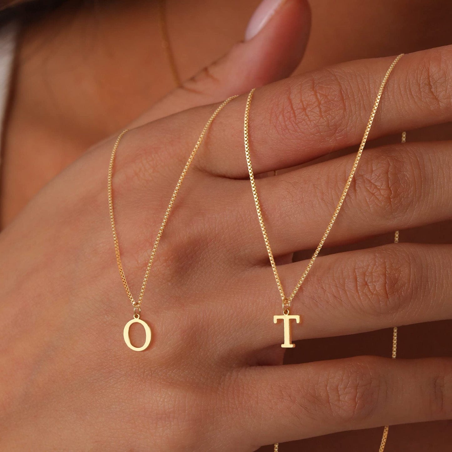 14k Minimal Serif Initial Necklace