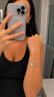 Exclusive Texas initials birthstone Bracelet & FREE! Birthstone Clover Necklace.