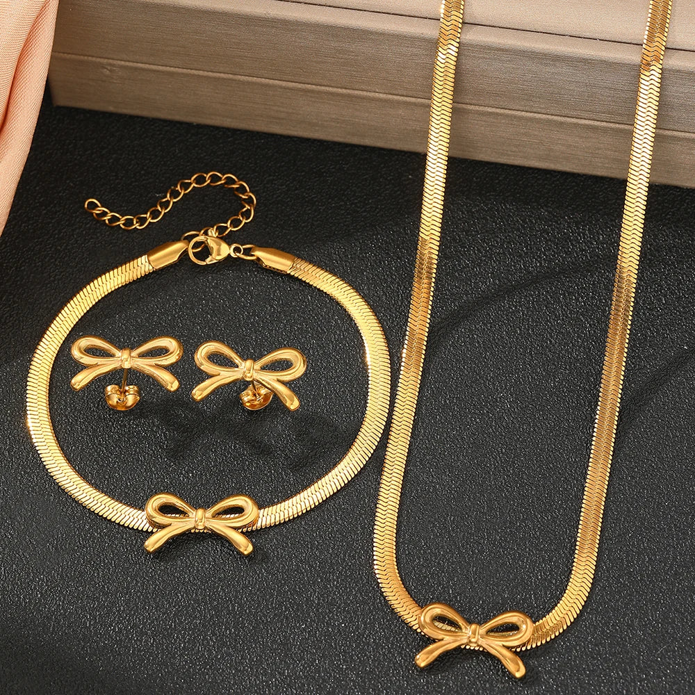 Collar de cadena de espiga femenina, pulsera y arete