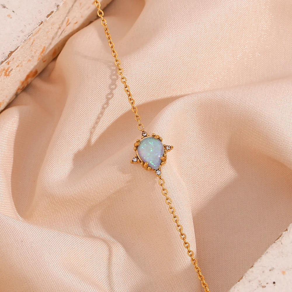 Dainty Iridescent Opal Necklace, Bracelet, Earrings