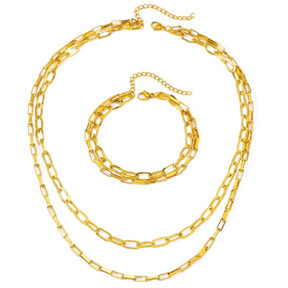 Geschichtetes Doppelpapierklammern -Armband und Halskettenset