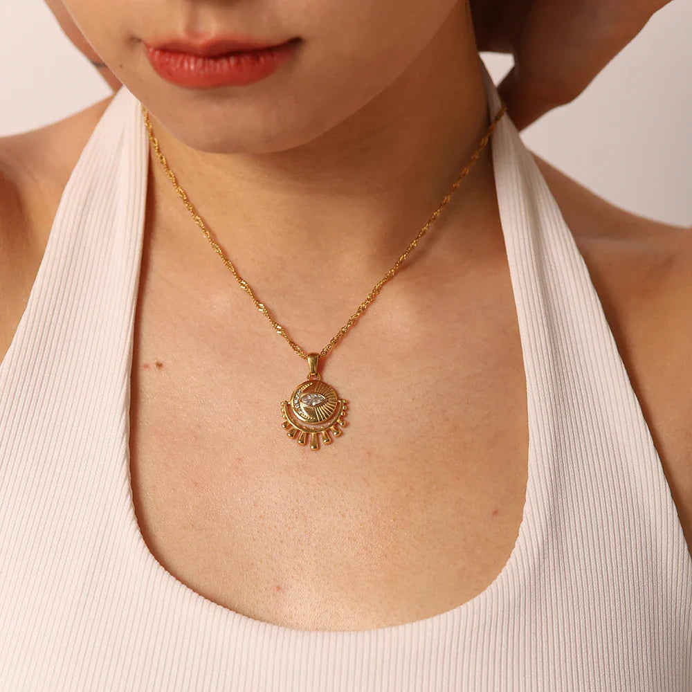 18K Collier de Sun Sun & Moon Evil Eye