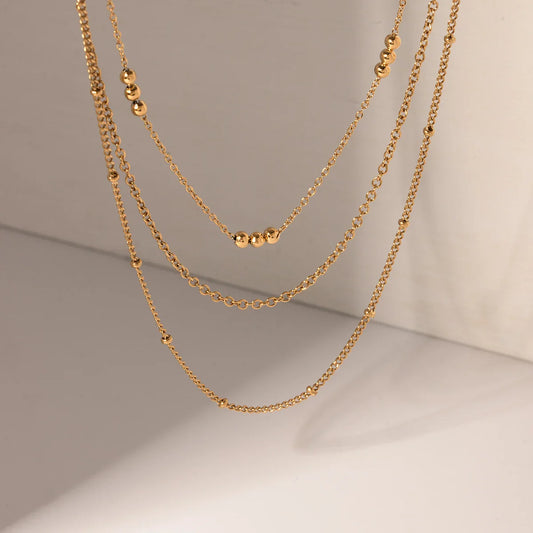 18k Dainty Triple Satellite Necklace Stack