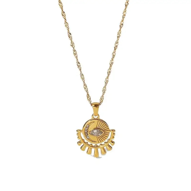 18K Collier de Sun Sun & Moon Evil Eye