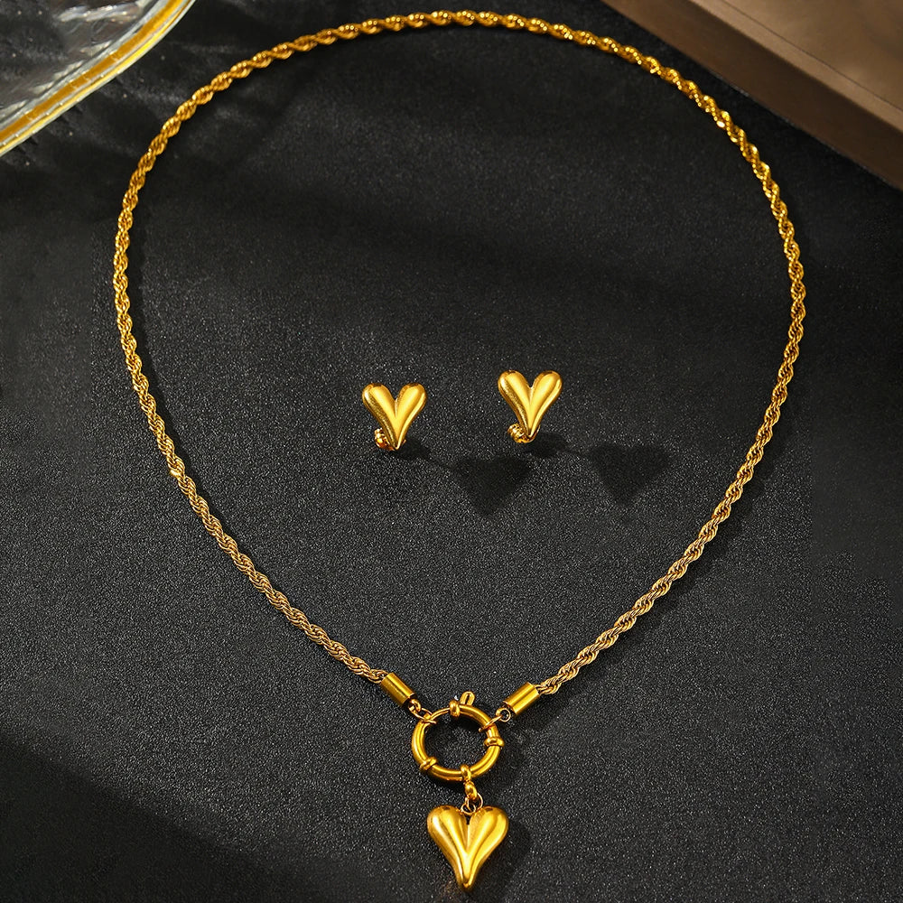 Touwketen anker sluit het hart ketting en oorbel set