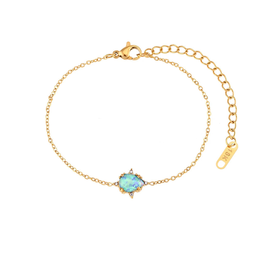 Dainty Iridescent Opal Necklace, Bracelet, Earrings