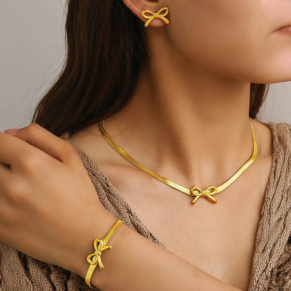 Collar de cadena de espiga femenina, pulsera y arete