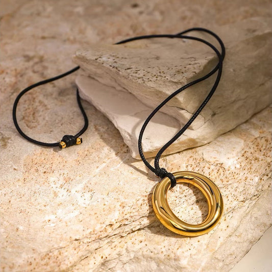 Vintage Open Circle Leder Halskette
