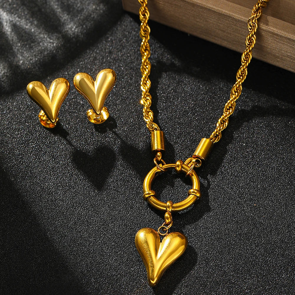 Touwketen anker sluit het hart ketting en oorbel set