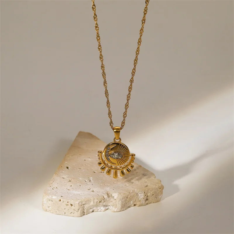 18K Collier de Sun Sun & Moon Evil Eye
