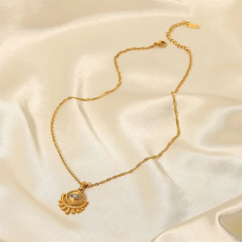 18K Collier de Sun Sun & Moon Evil Eye