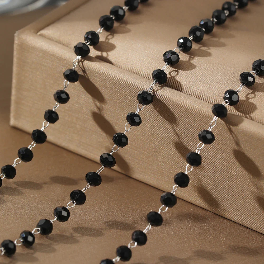 Dainty Beaded Black Crystal Necklace and Bracelet Set