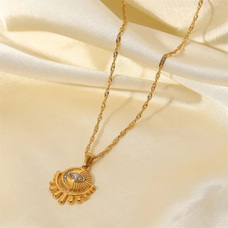 18K Collier de Sun Sun & Moon Evil Eye