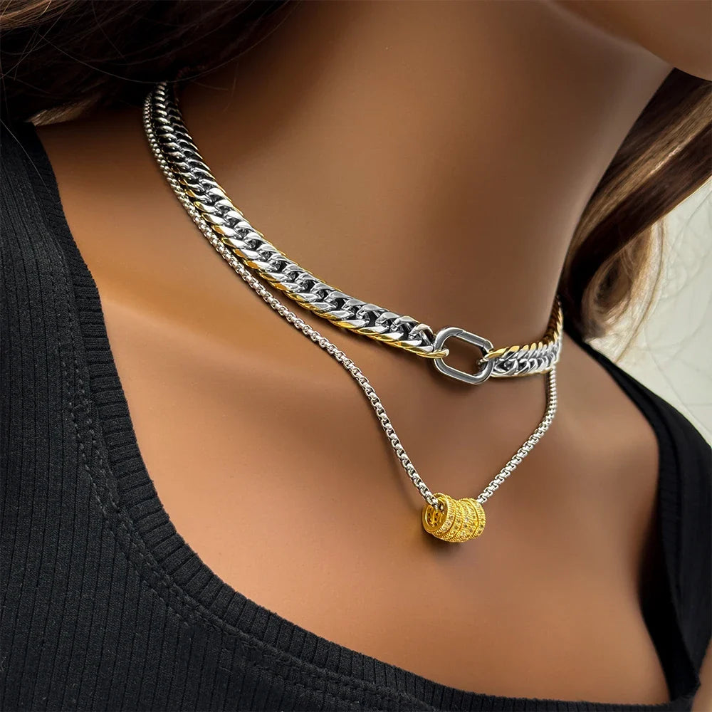 18k Luxe Two Tone Cuban Chain & Rope Disc Necklace