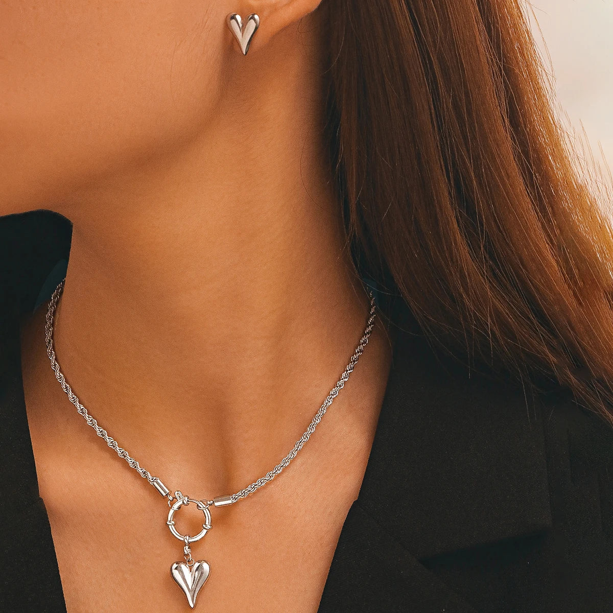 Touwketen anker sluit het hart ketting en oorbel set