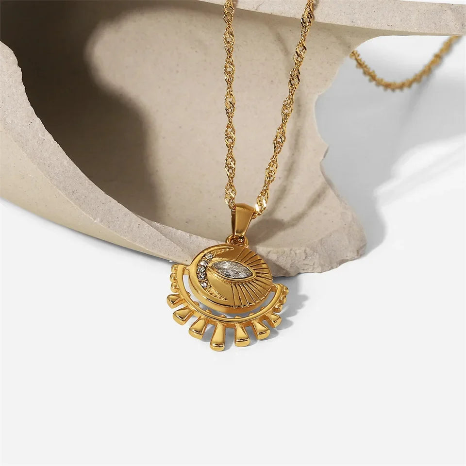 18K Collier de Sun Sun & Moon Evil Eye