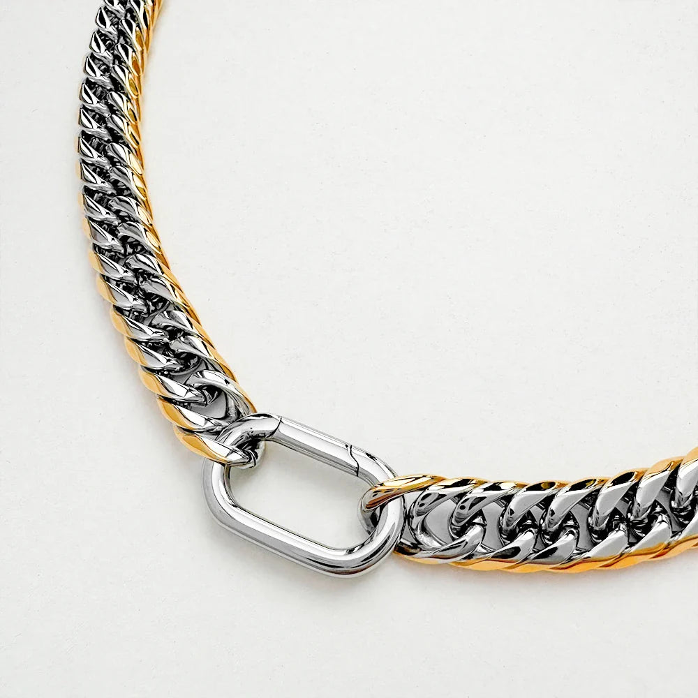 18k Luxe Two Tone Cuban Chain & Rope Disc Necklace