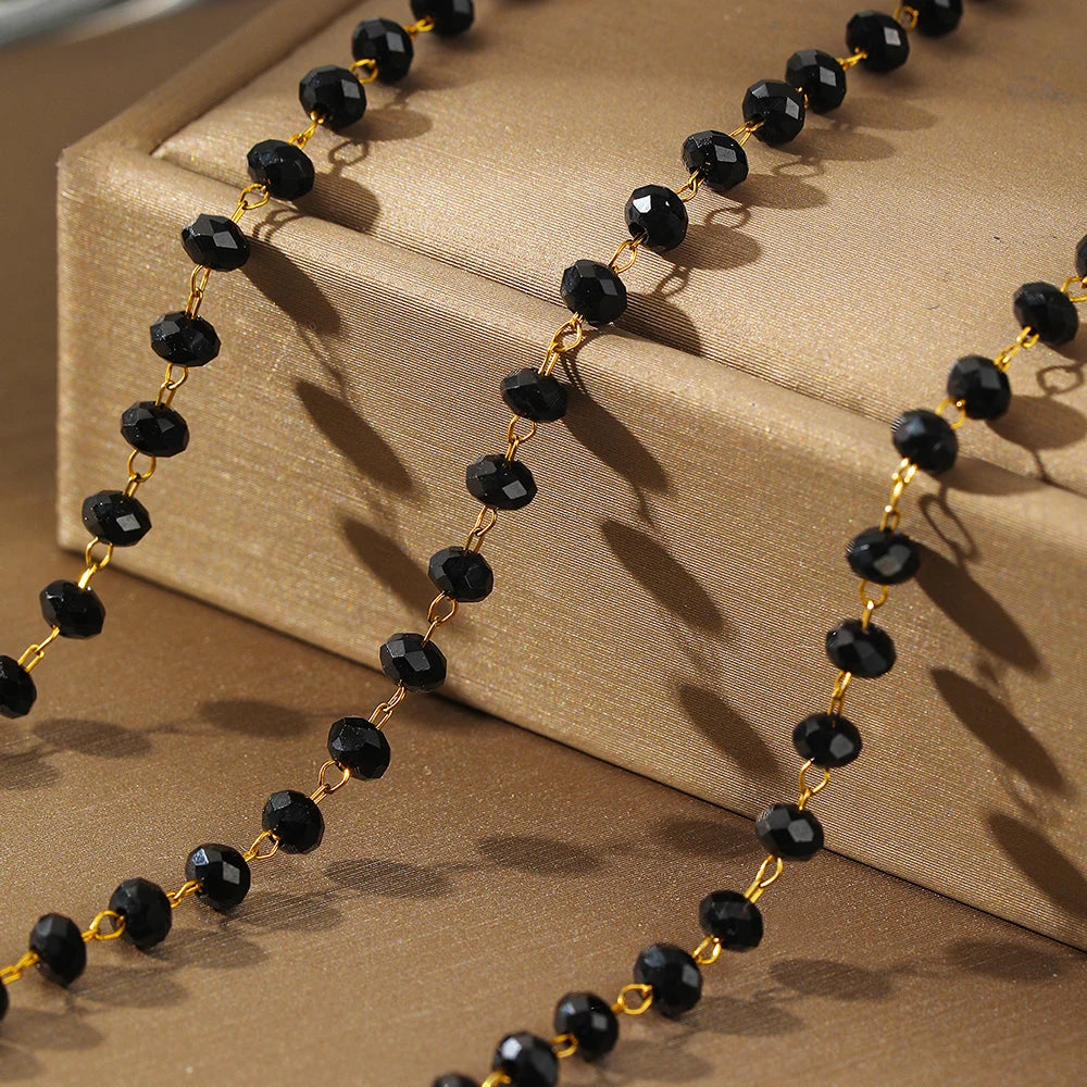 Dainty Beaded Black Crystal Necklace and Bracelet Set