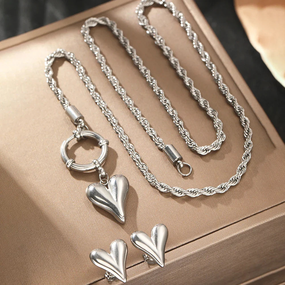 Touwketen anker sluit het hart ketting en oorbel set