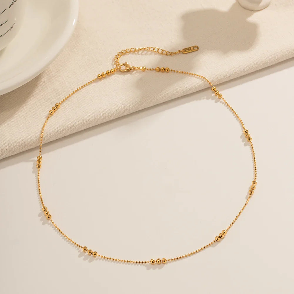 16k Dainty Triple Bead Accent Necklace