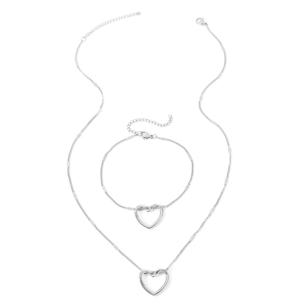 Romantisch hart geweven ketting en armband ingesteld