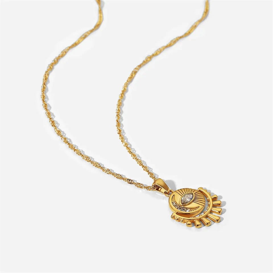 18K Collier de Sun Sun & Moon Evil Eye