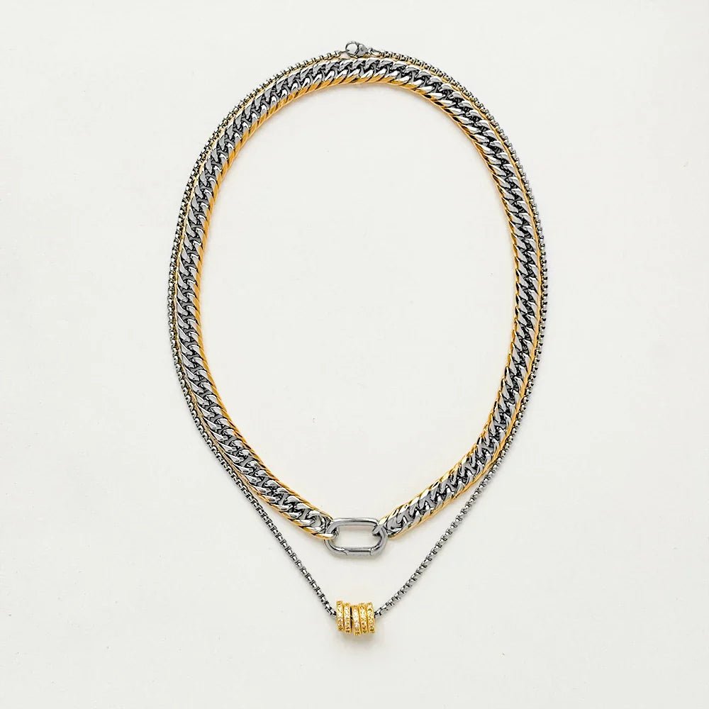 18k Luxe Two Tone Cuban Chain & Rope Disc Necklace