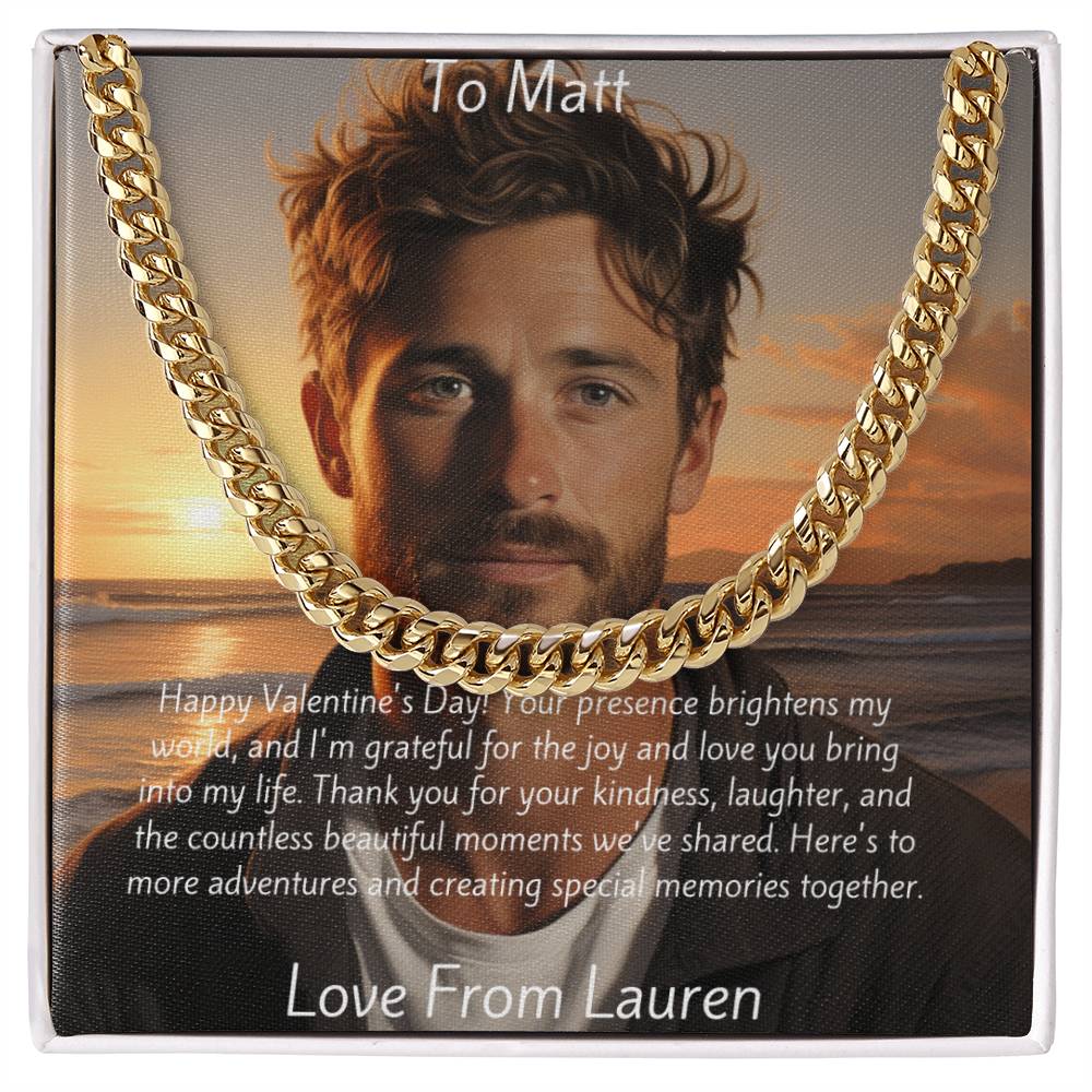 Personalised photo Message Card, Cuban Chain and photo animation