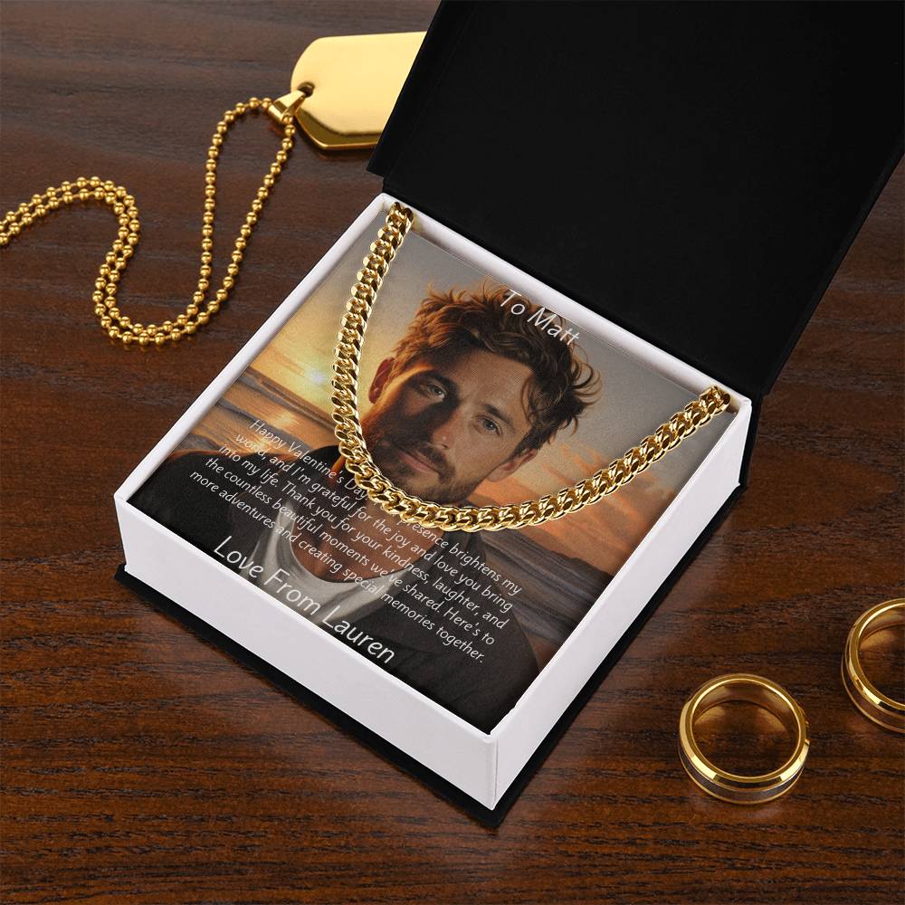 Personalised photo Message Card, Cuban Chain and photo animation