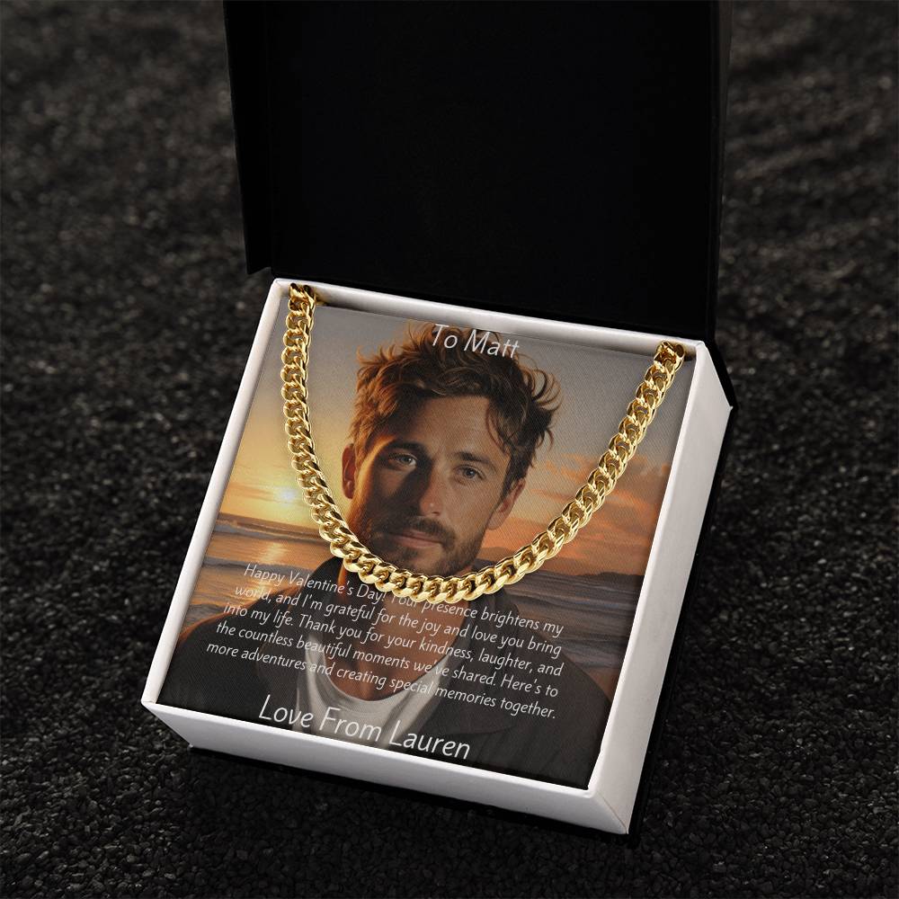 Personalised photo Message Card, Cuban Chain and photo animation