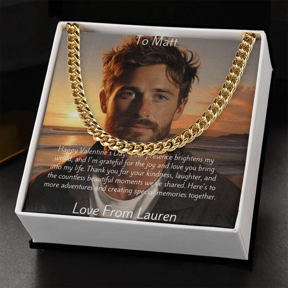 Personalised photo Message Card, Cuban Chain and photo animation
