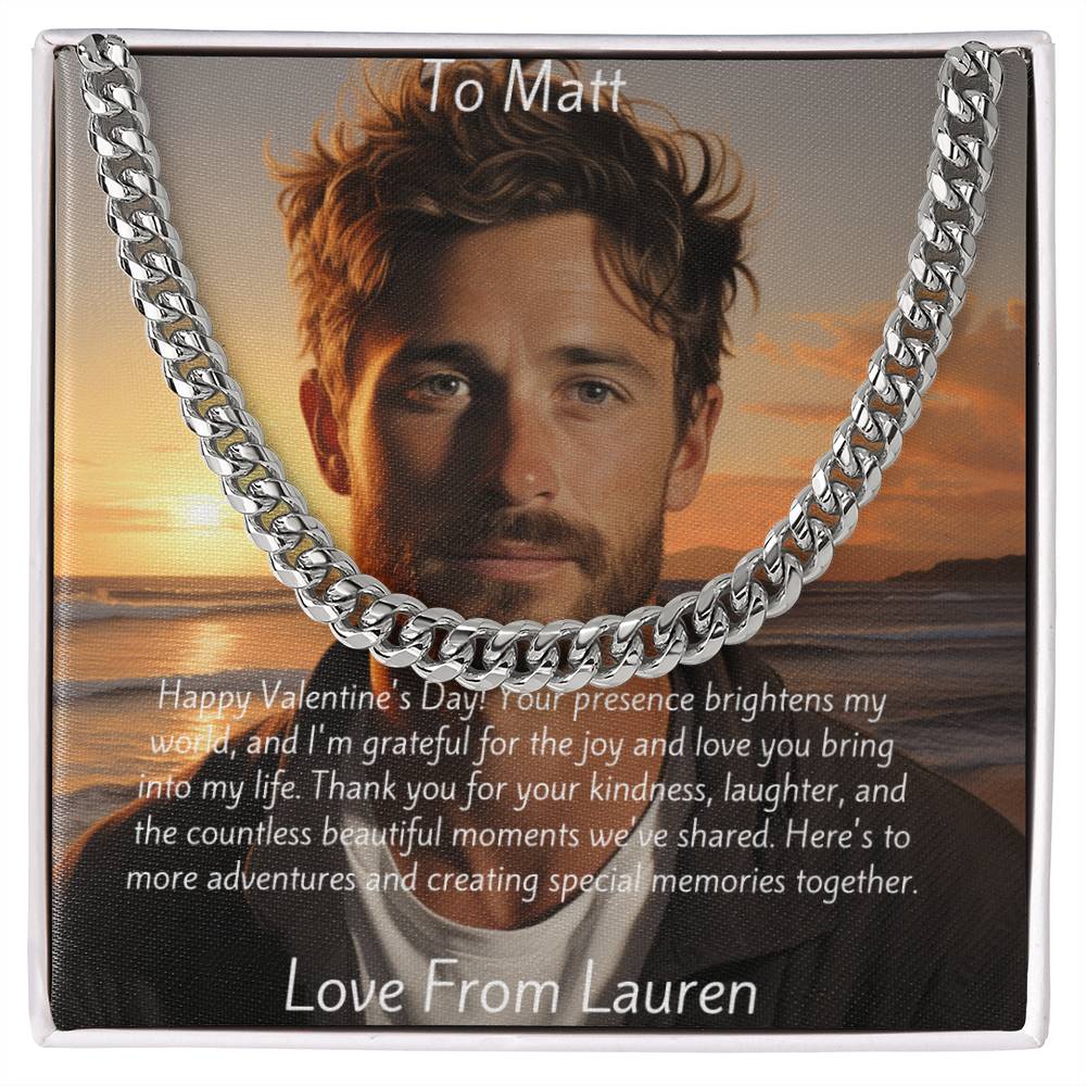 Personalised photo Message Card, Cuban Chain and photo animation