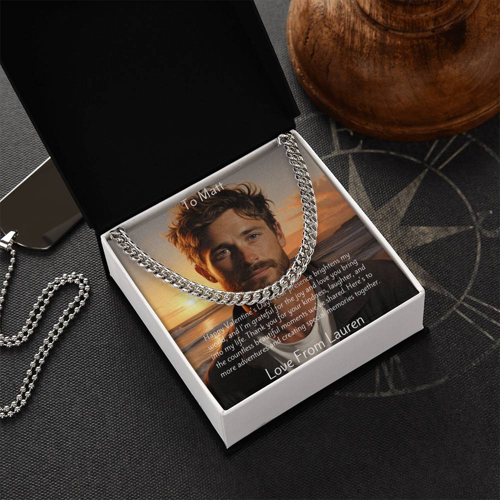 Personalised photo Message Card, Cuban Chain and photo animation