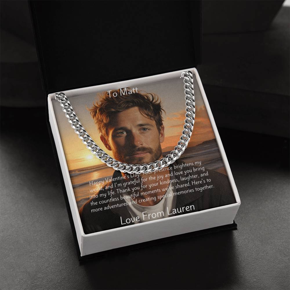Personalised photo Message Card, Cuban Chain and photo animation