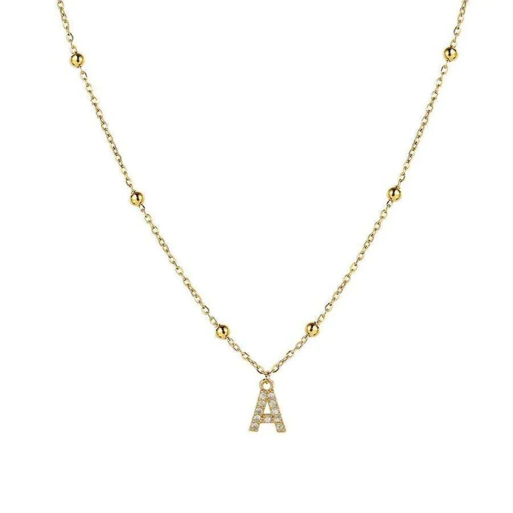 Dainty Beaded Chain Initial Necklace - Veinci