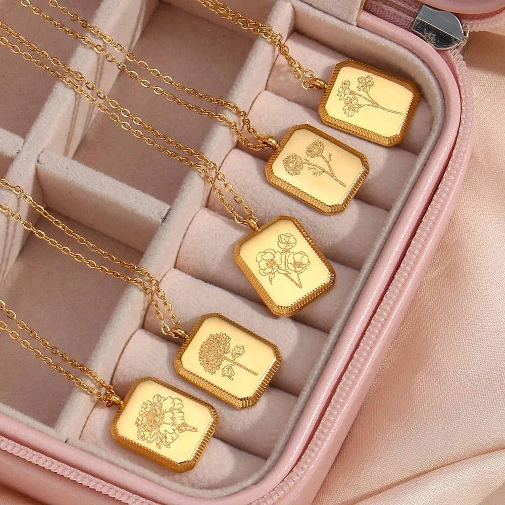 Dainty Birth Month Flower Necklace - Veinci