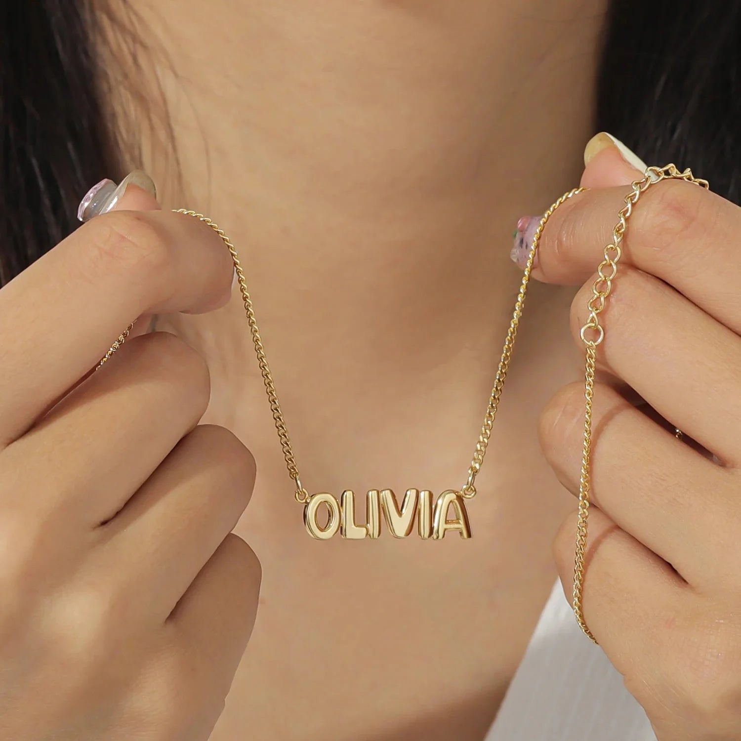 Dainty Bubble Letter Name Necklace - Veinci