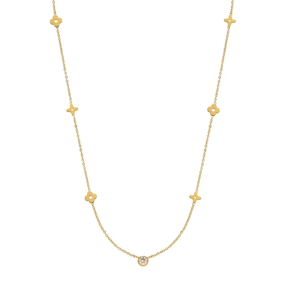 Dainty Floral Diamond Centerpiece Necklace - Veinci